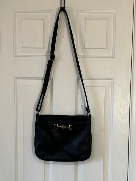 Giani Bernini Handbags - Giani Bernini Black Pebbled Leather Shoulder Bag with Gold Horsebit Accent